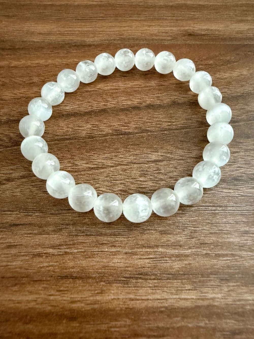 Natural Selenite Crystal Beaded Stretch Bracelet White Healing Stone NWOT
